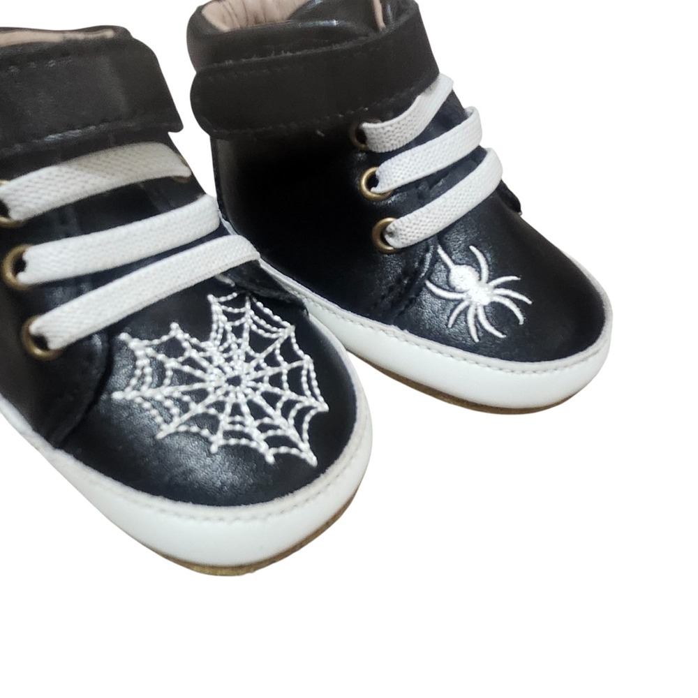 Baby Size 2C Spider Web High Top Sneakers Leather Black Goth Punk A Bear Co